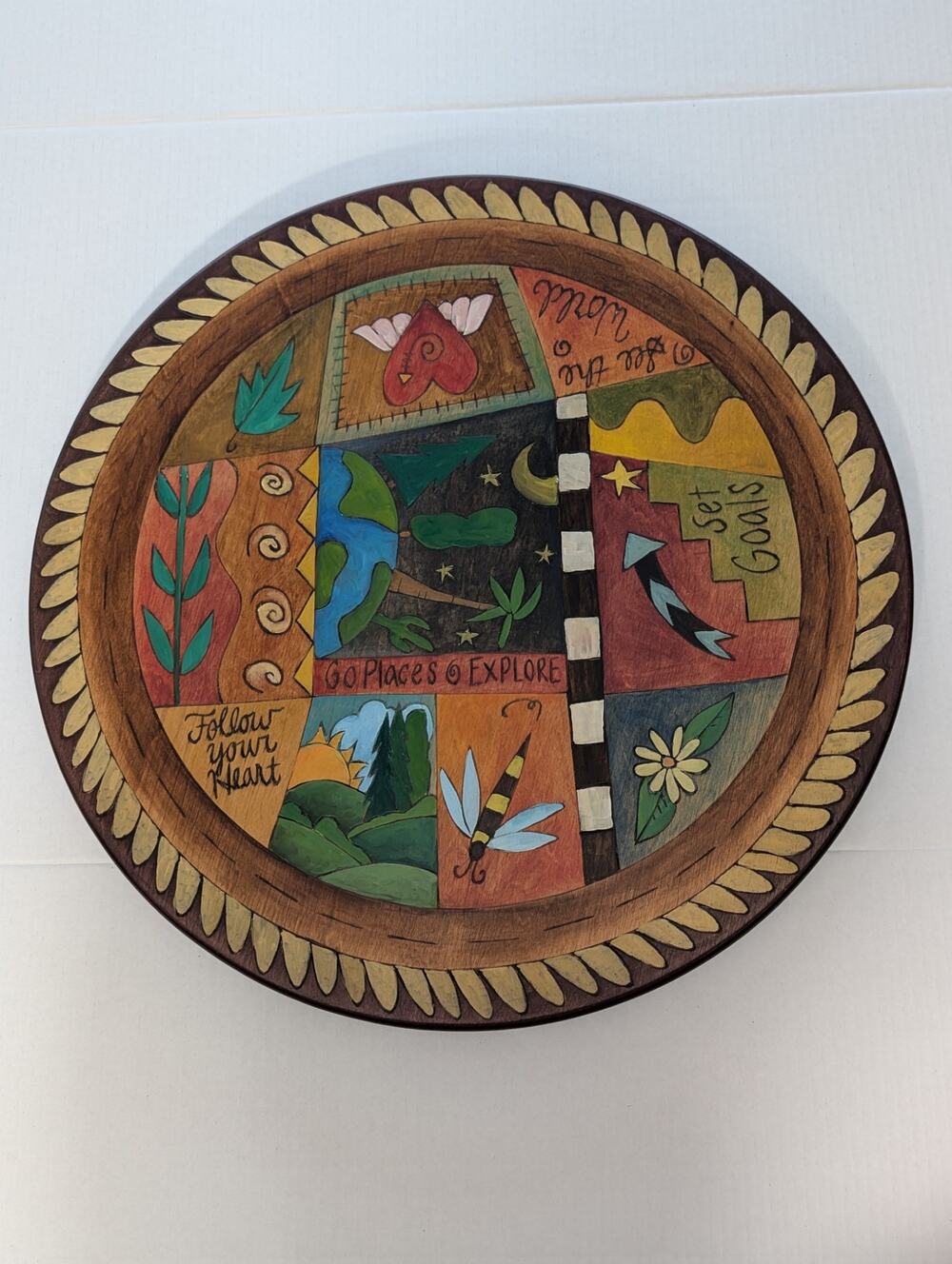 Sticks Handmade Folk Art Lazy Susan Painted Wood Turntable Go Places